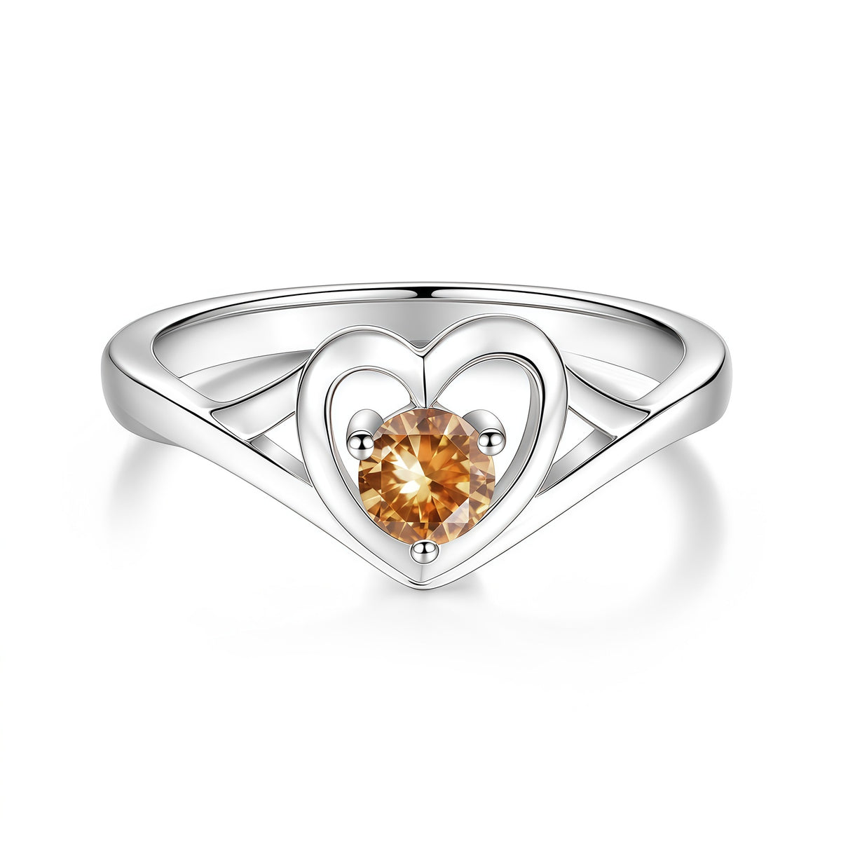 S925 Sterling Silver Heart-Shaped Colorful Moissanite Ring