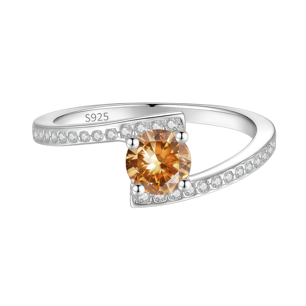 S925 Sterling Silver Four-Prong Ring with Colored Moissanite