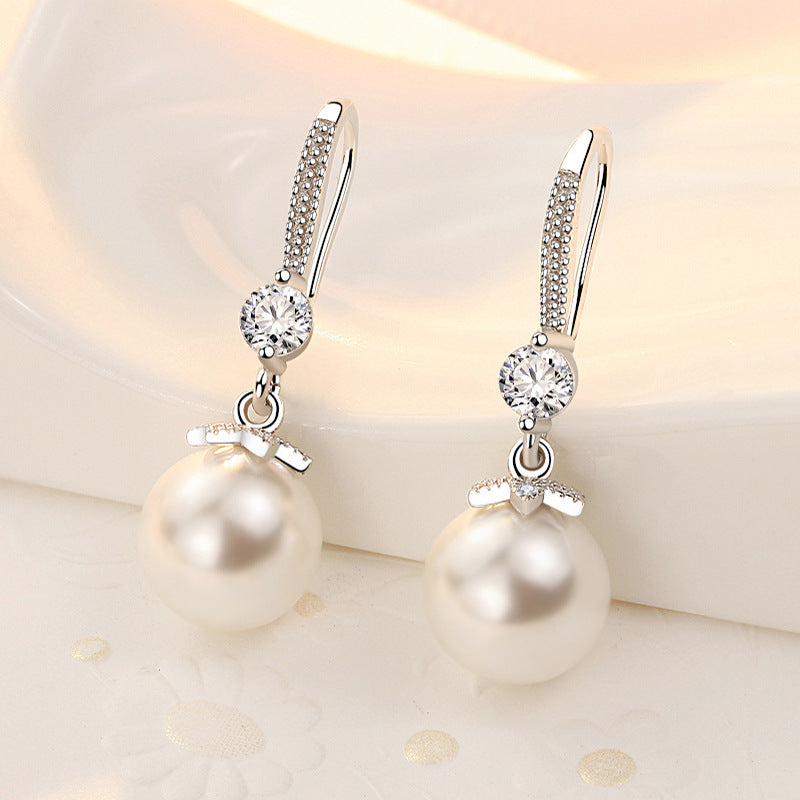 925 sterling silver pearl earrings - silvery