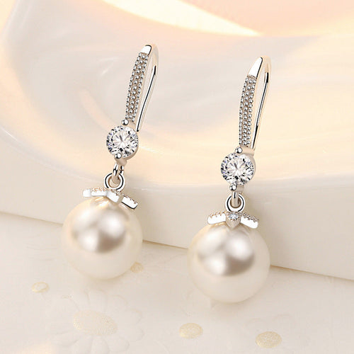 925 sterling silver pearl earrings - silvery