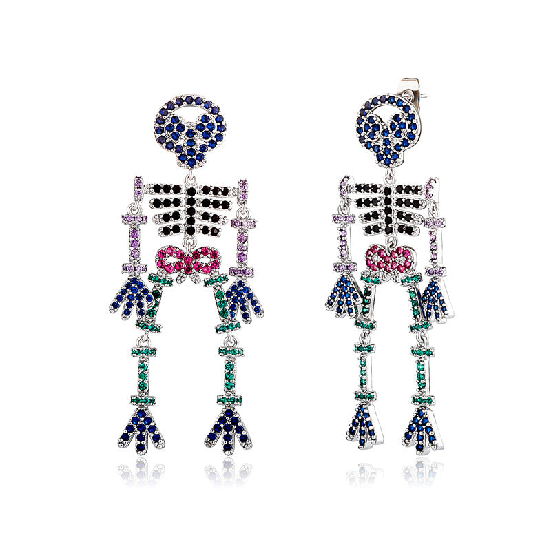 S925 Sterling Silver Halloween Novelty Bleeding Skull Earrings