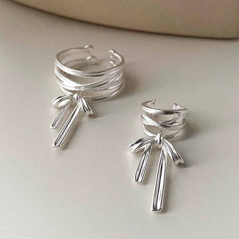 925 sterling silver ribbon bow ring - silvery