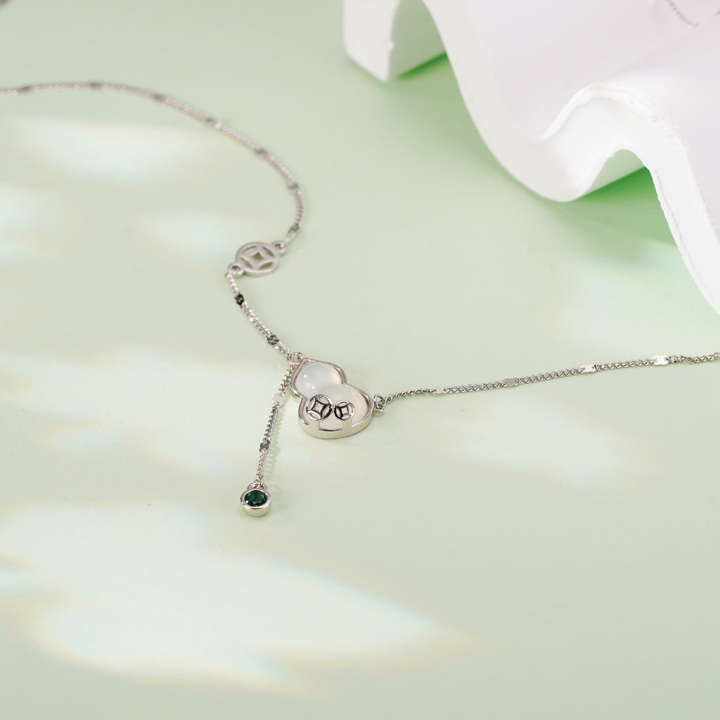 925 sterling silver gourd pendant necklace - silvery