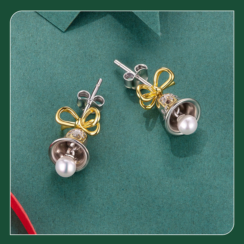 S925 Sterling Silver Christmas Snowflake Bell Stud Earrings