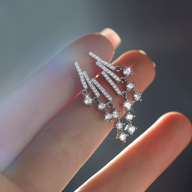 925 sterling silver glitter zirconium earrings - silvery