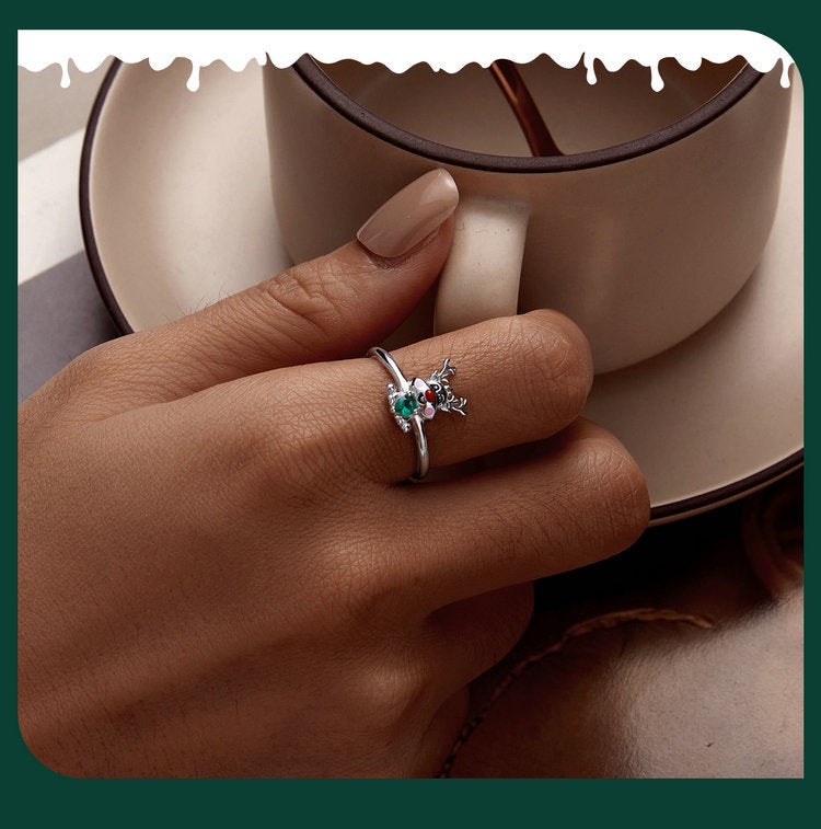 S925 Sterling Silver Christmas Reindeer/Elk Open Ring