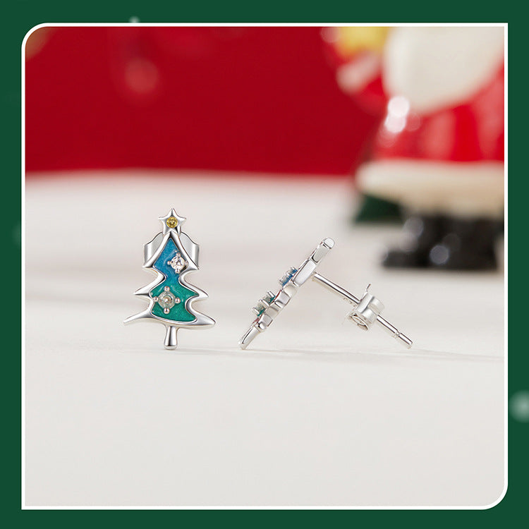S925 Sterling Silver Christmas Tree Stud Earrings