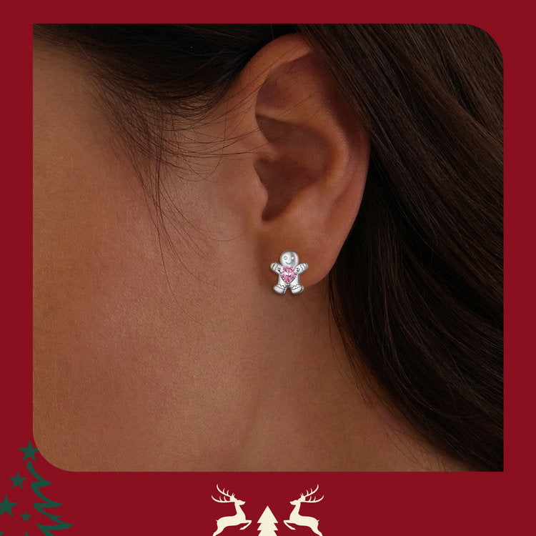 S925 Sterling Silver Christmas Gingerbread Man Stud Earrings