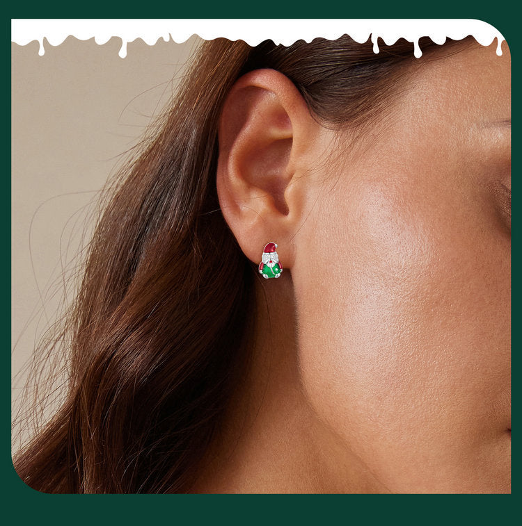 S925 Sterling Silver Glow-in-the-Dark Santa Claus Stud Earrings for Christmas