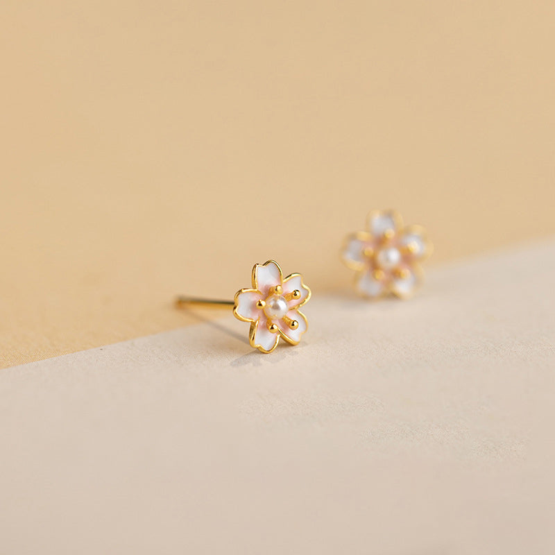 925 sterling silver cherry blossom earrings - golden