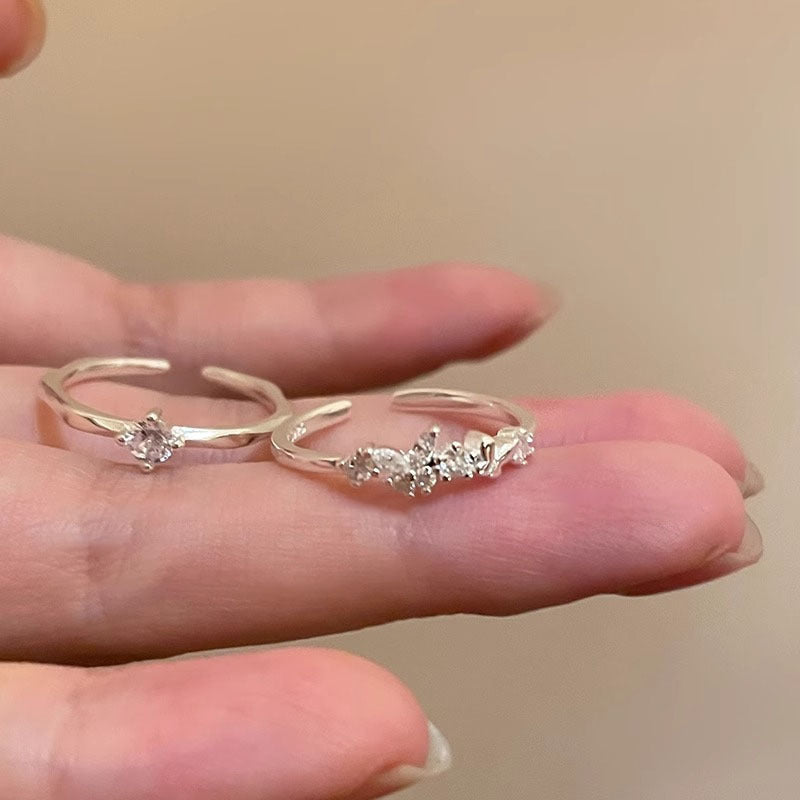 S925 Silver Sparkling Zirconia Open Ring - Silvery