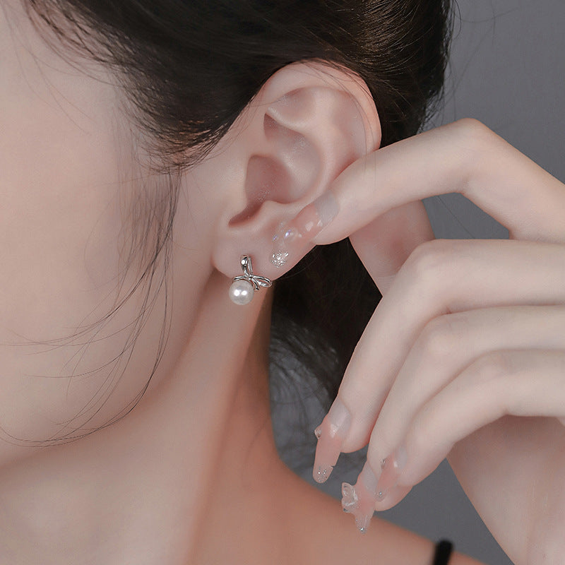 925 sterling silver bowknot pearl earrings