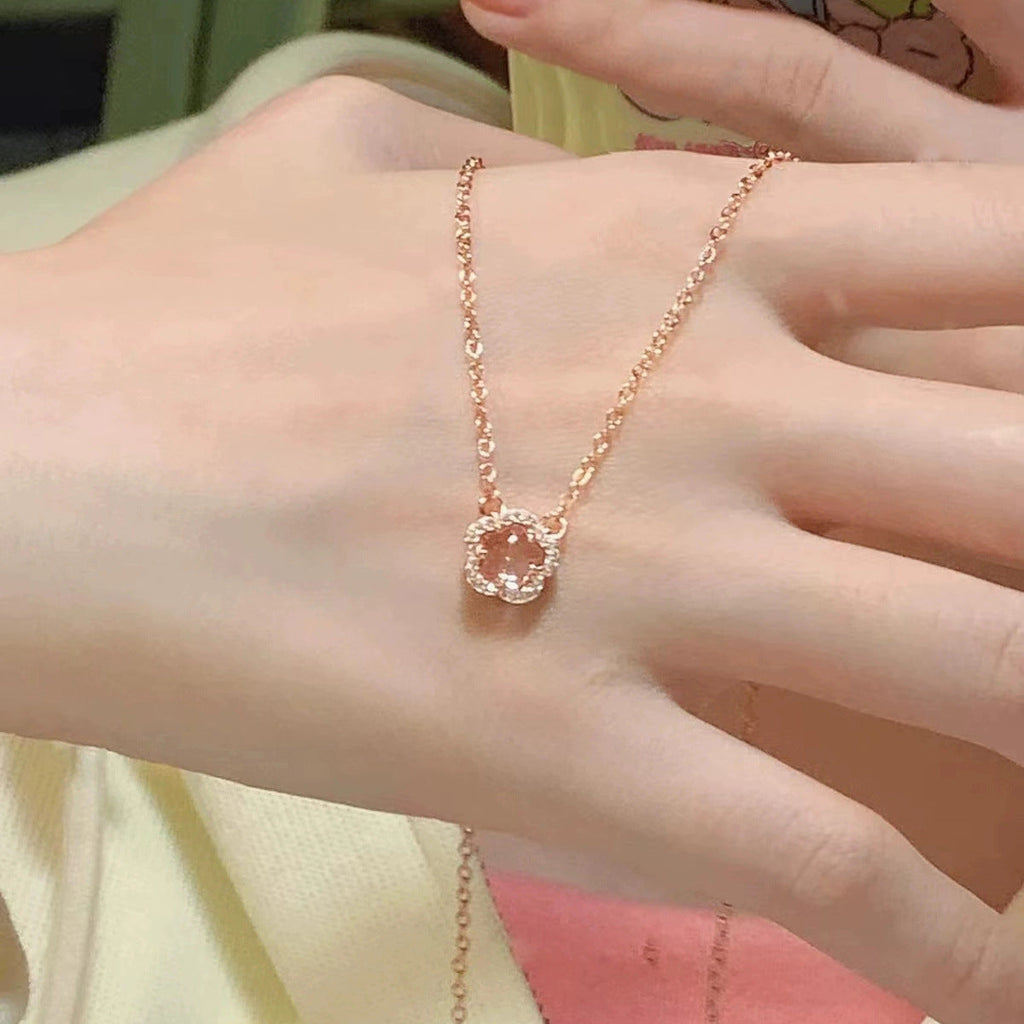 925 sterling silver pink crystal necklace