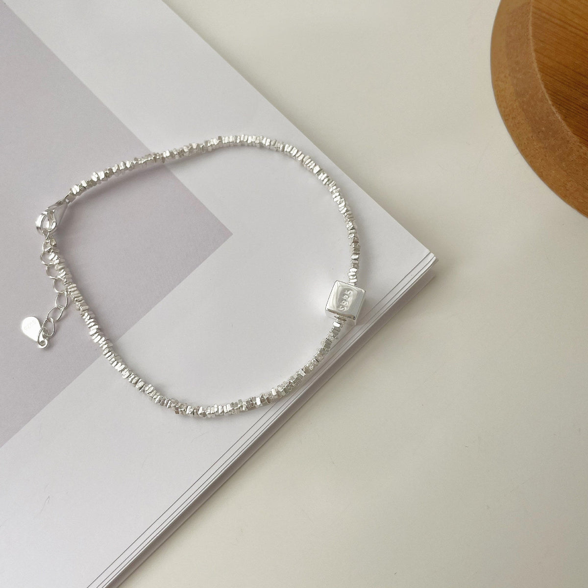 925 sterling silver square bracelet - silvery