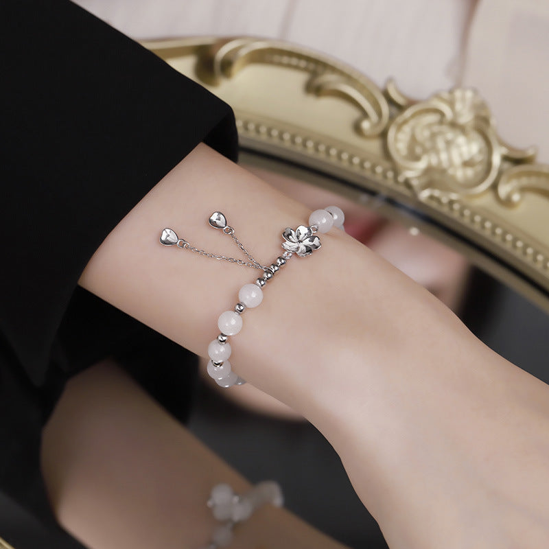 925 sterling silver white jade bracelet - silvery