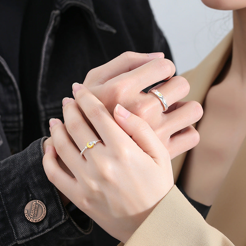 999 Silver Sun Moon Star Couple Ring - Silvery
