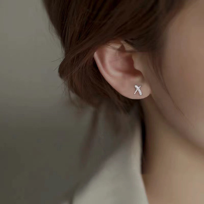 925 sterling silver X letter earrings - silvery