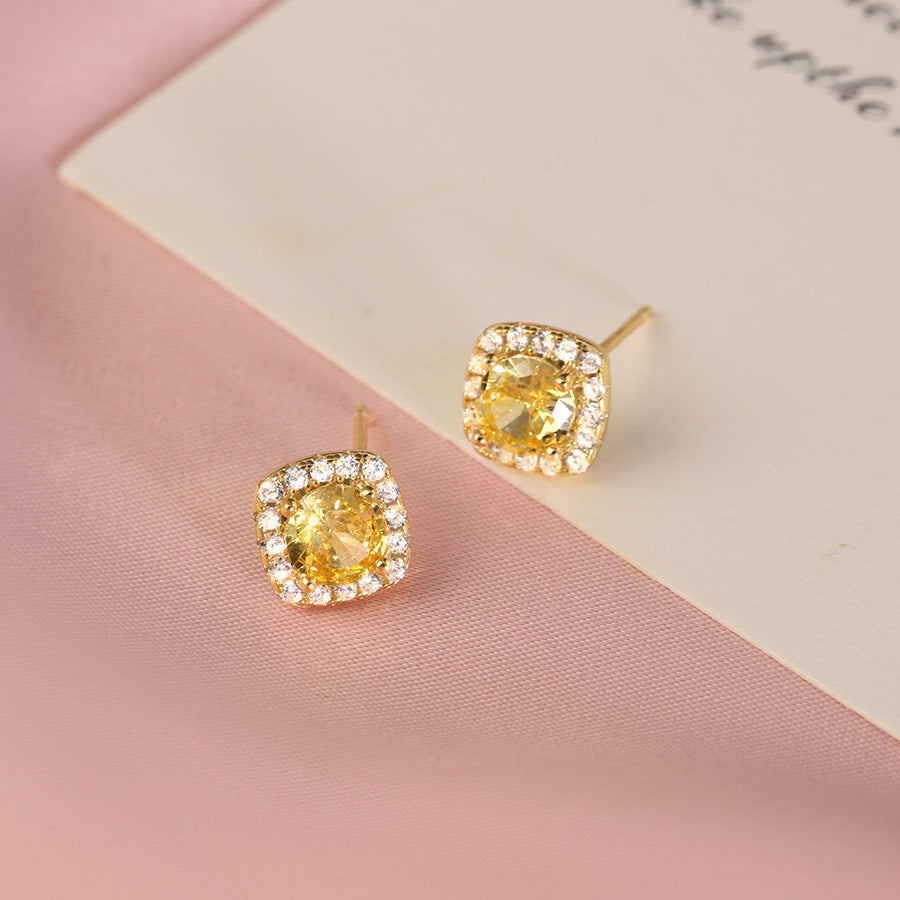 925 sterling silver square earrings - golden