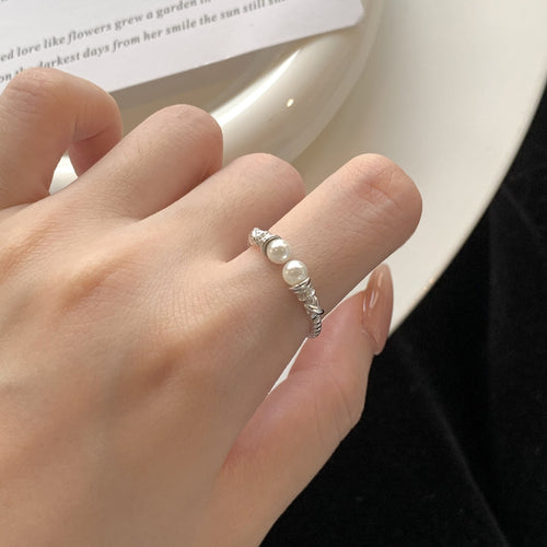 925 sterling silver  pearl open ring - silvery