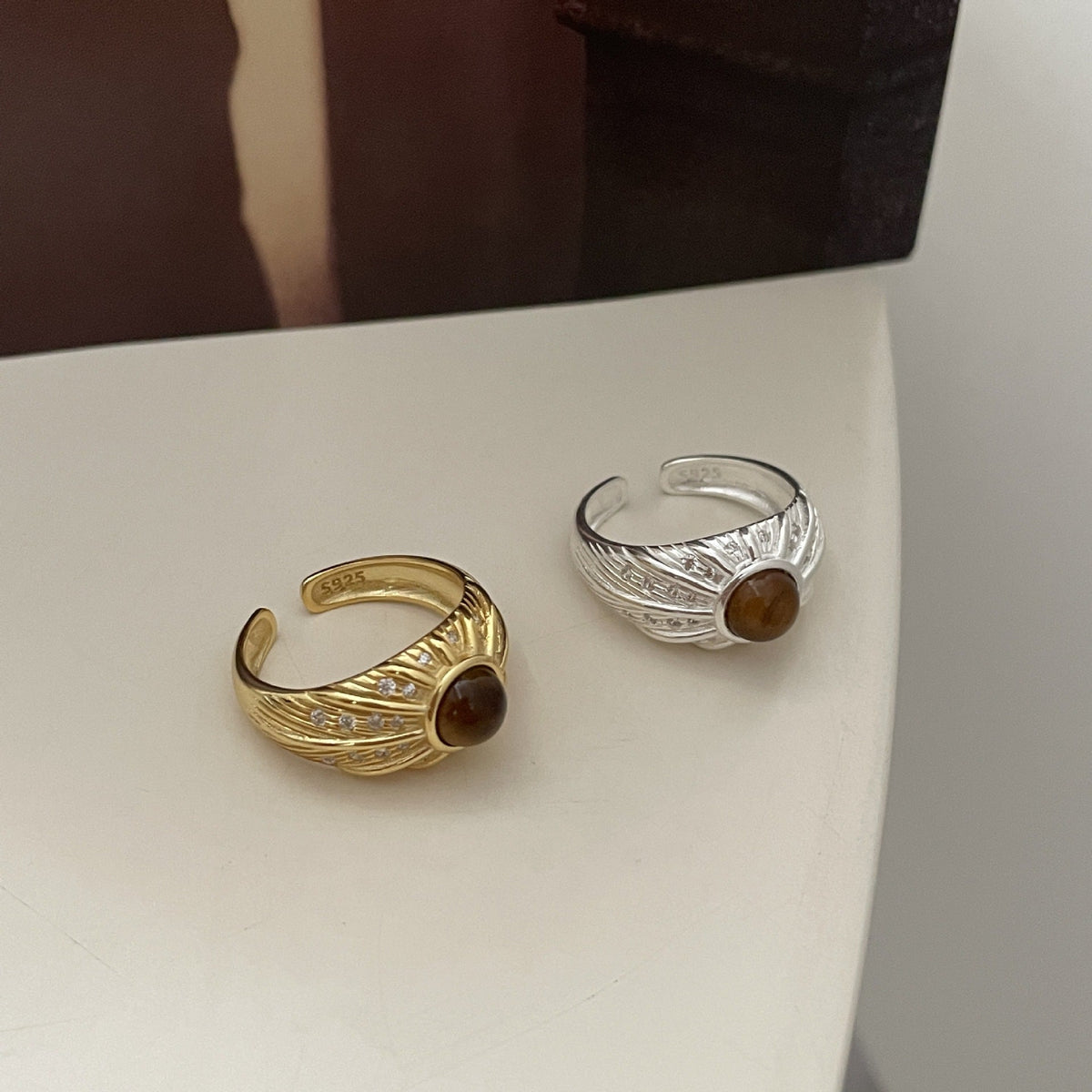S925 pure silver tiger's eye ring