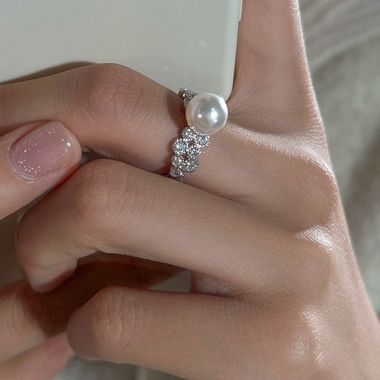 925 sterling silver pearl ring - silvery