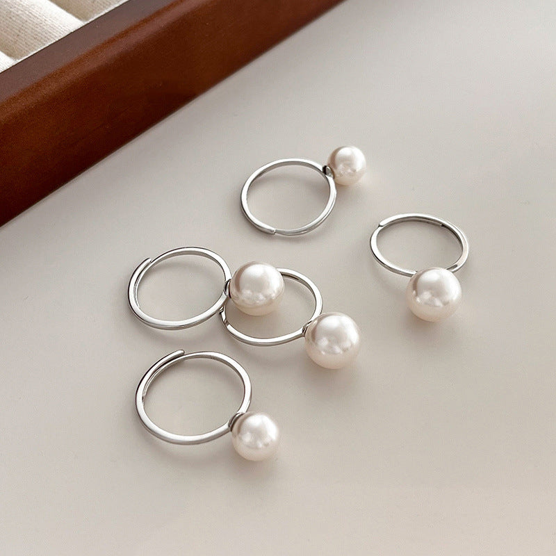 925 sterling silver pearl opening ring - silvery