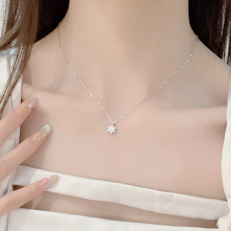 925 sterling silver floral pendant necklace - silvery