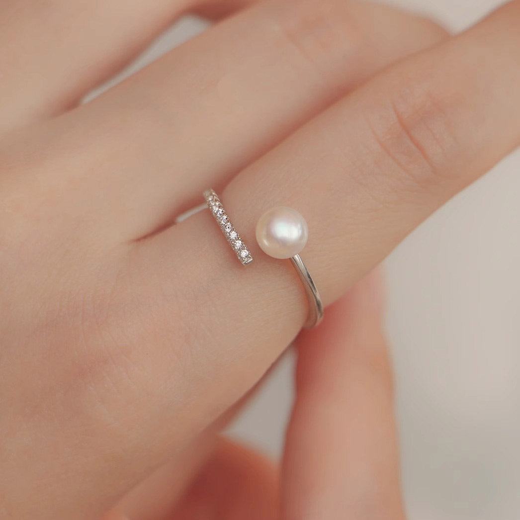 S925 Pure Silver Freshwater Pearl Ring - Silvery
