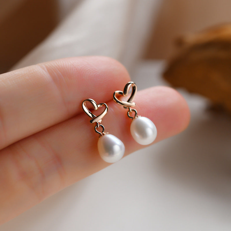 S925 sterling silver freshwater pearl heart-shaped earrings