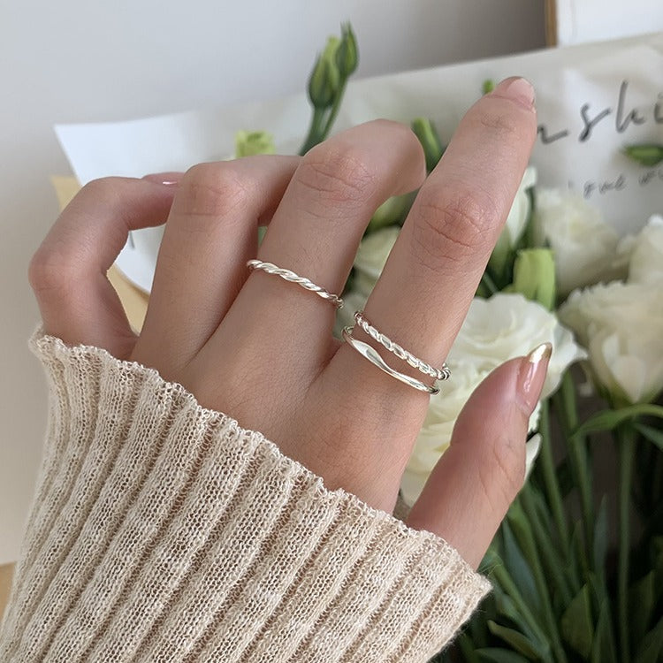925 sterling silver double-layer line open ring - silvery