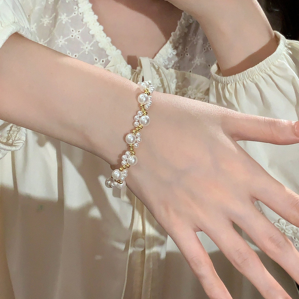 925 sterling silver imitation pearl OT buckle bracelet