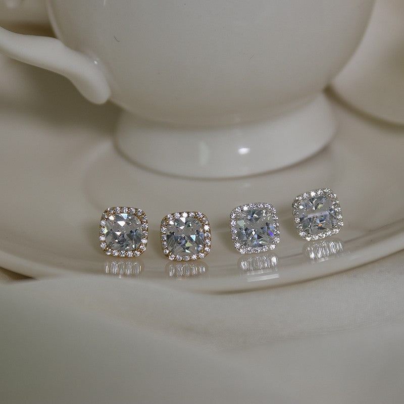 S925 sterling silver sparkling zircon earrings - silvery