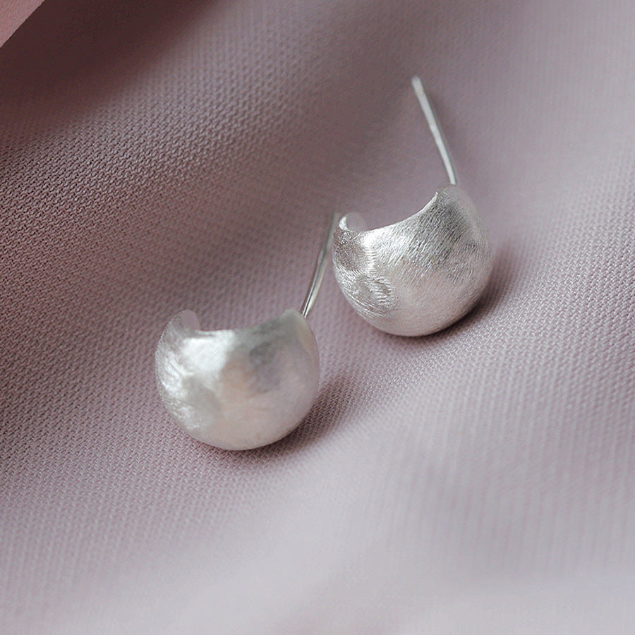925 sterling silver frosted curved earrings - silvery