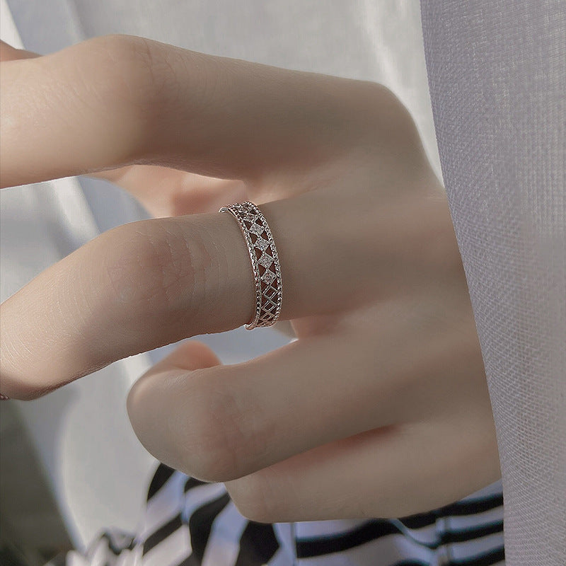 925 sterling silver hollow design ring - silvery