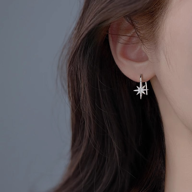 925 sterling silver star ear hook - silvery