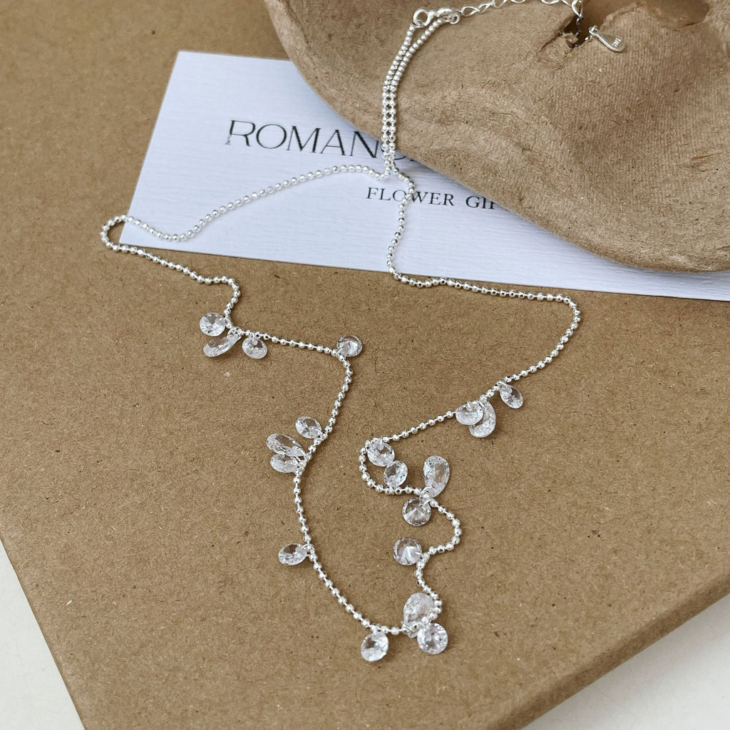 S925 Silver Sparkling Zirconia Necklace - Silvery