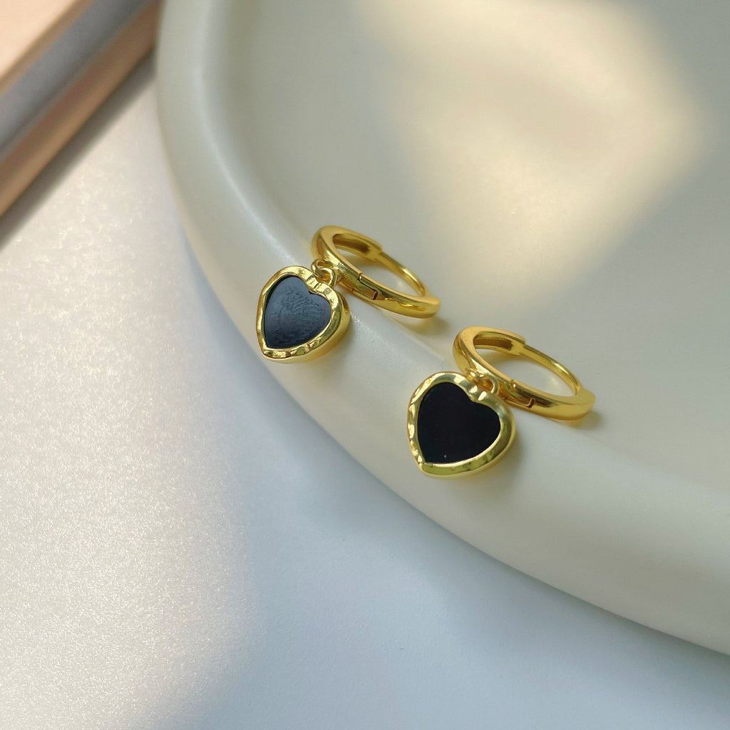 925 sterling silver heart pendant earrings - golden