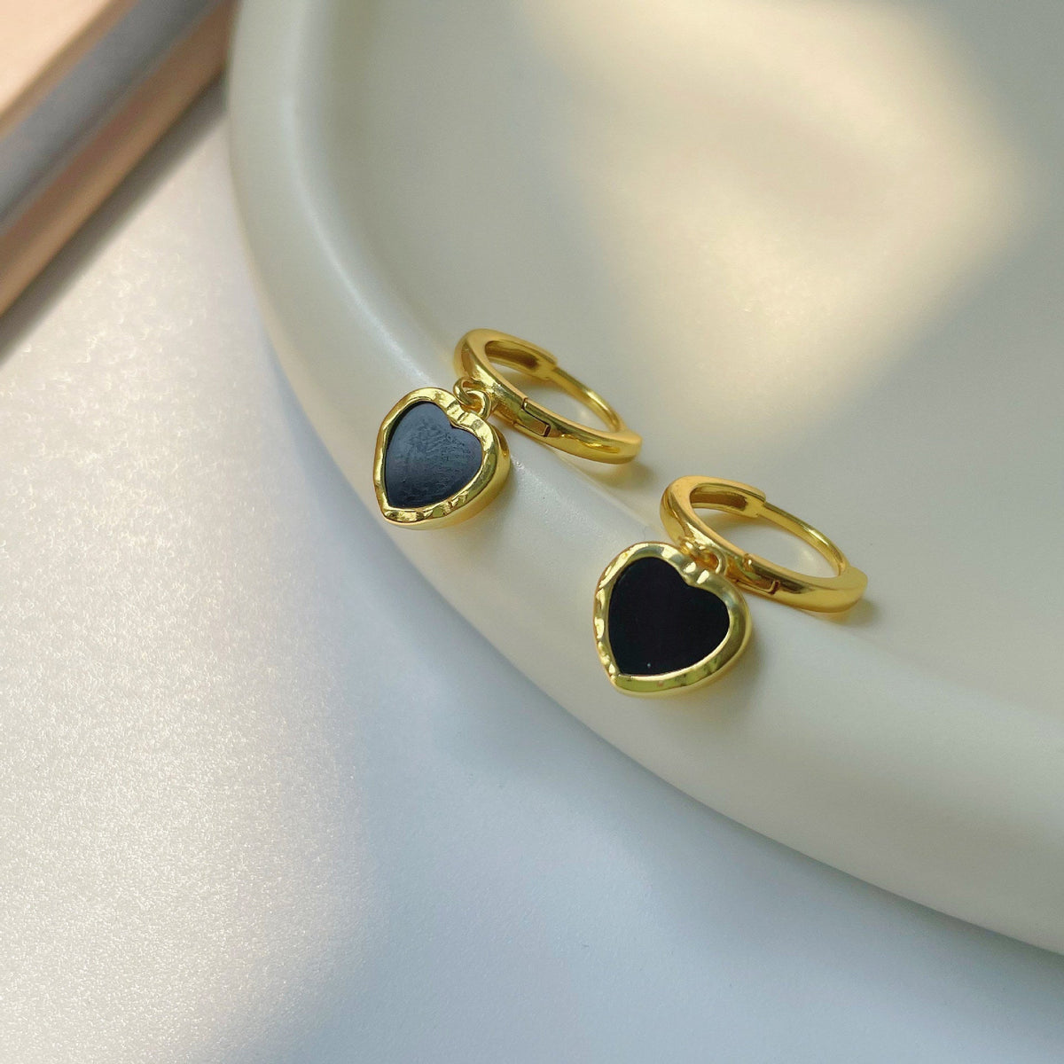 925 sterling silver heart pendant earrings - golden
