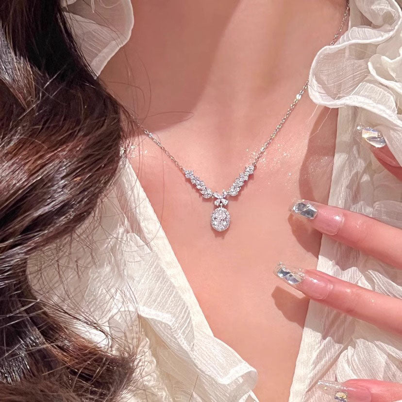 925 sterling silver sparkling zirconium pendant necklace - silvery