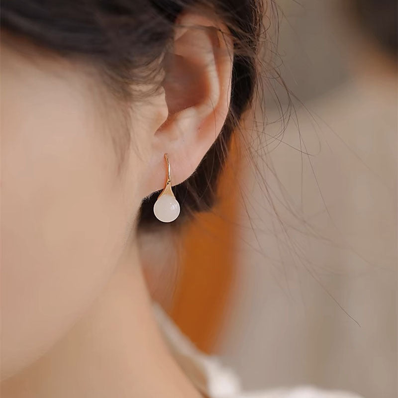925 Sterling Silver Hotan Jade Earrings - Golden