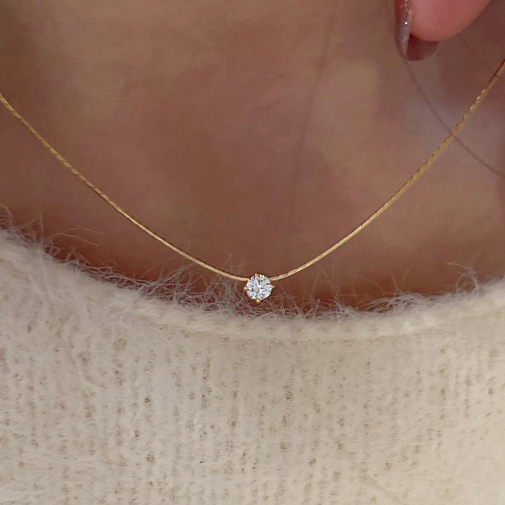 S925 Silver Sparkling Zirconia Snake Bone Chain Necklace