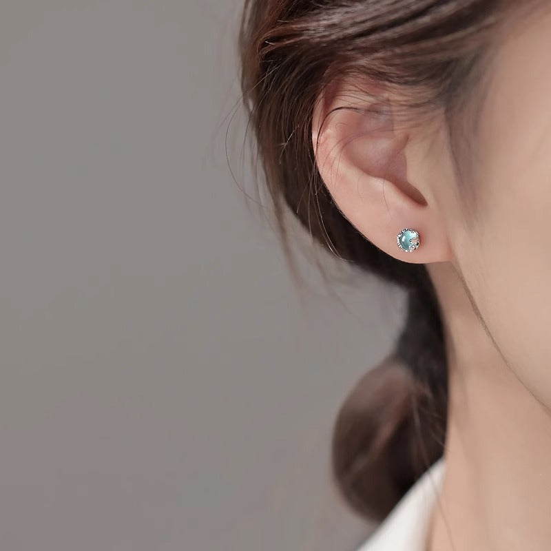 S925 sterling silver moonstone earrings - silvery