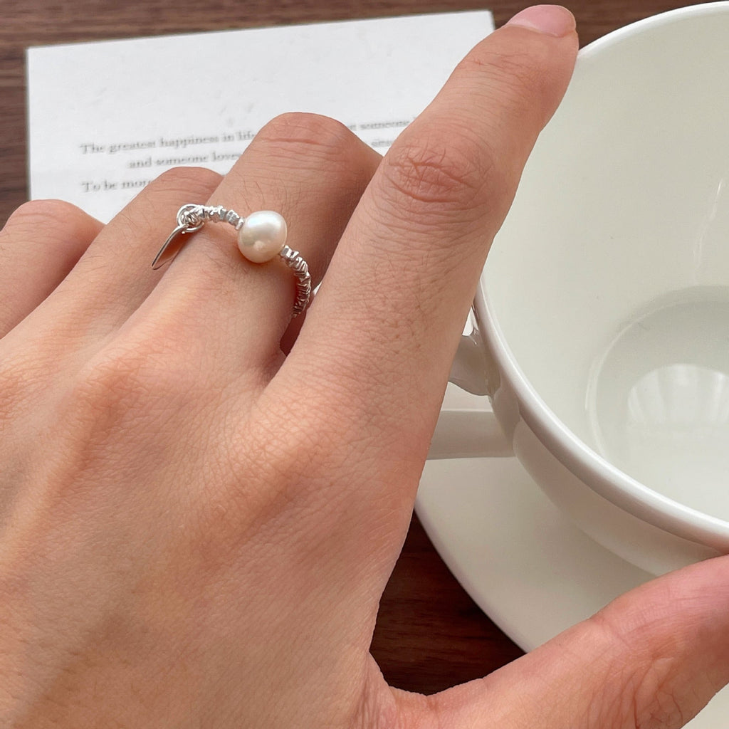 925 sterling silver elastic rope ring - silvery