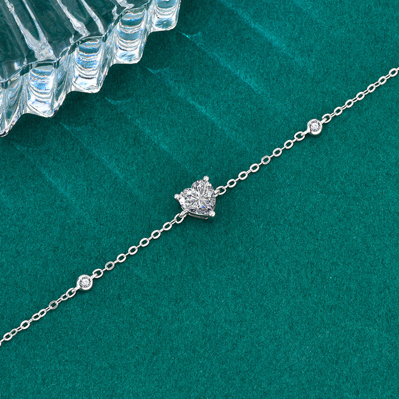 S925 Sterling Silver Moissanite Heart Bracelet