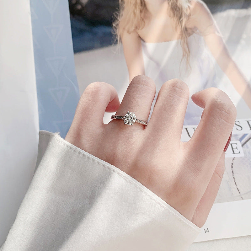 925 Sterling Silver Moissanite Six-Prong Diamond Ring