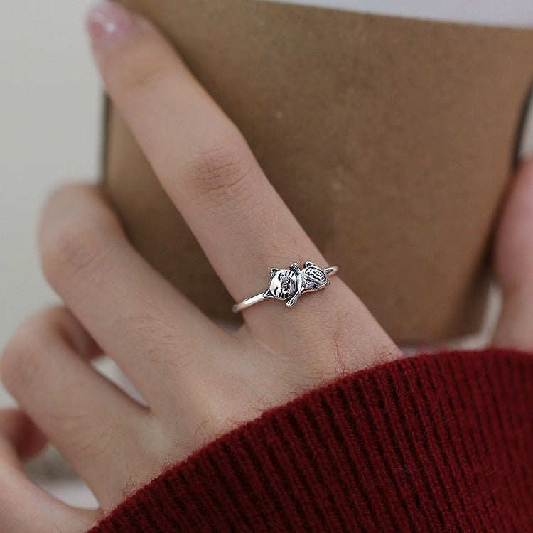 925 sterling silver cat shaped open ring - silvery