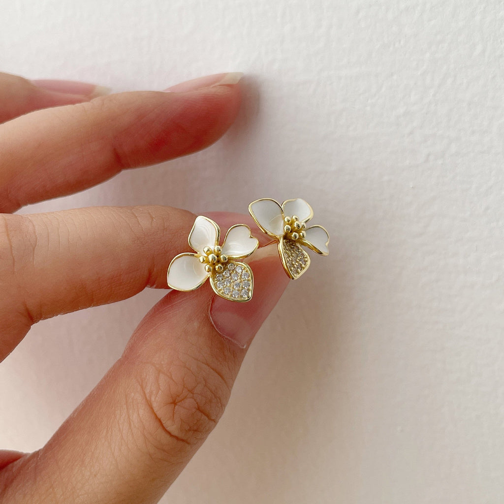 925 sterling silver four petal flower earrings
