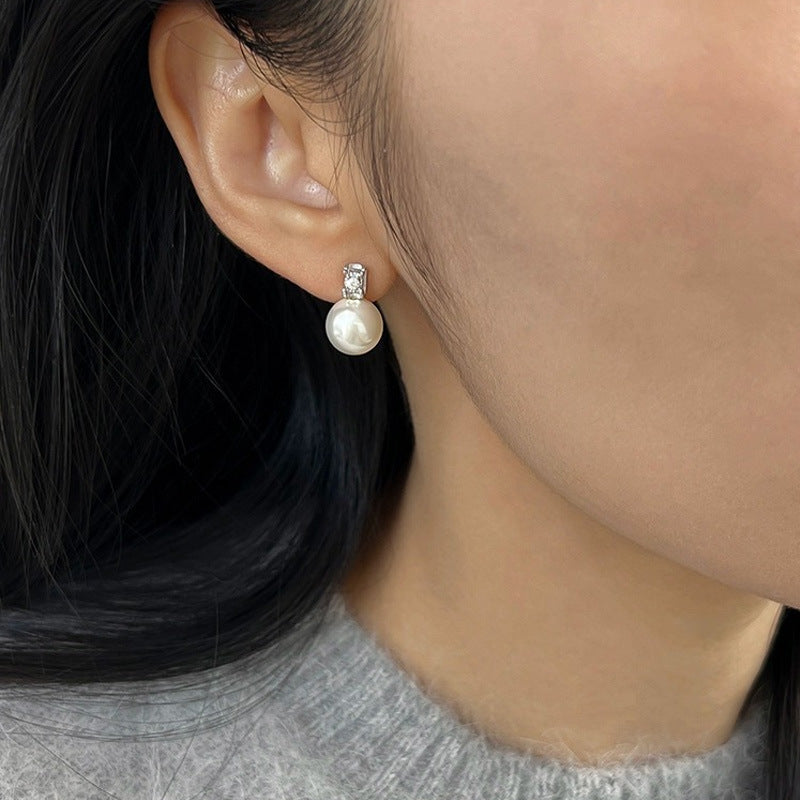 S925 sterling silver pearl earrings - silvery
