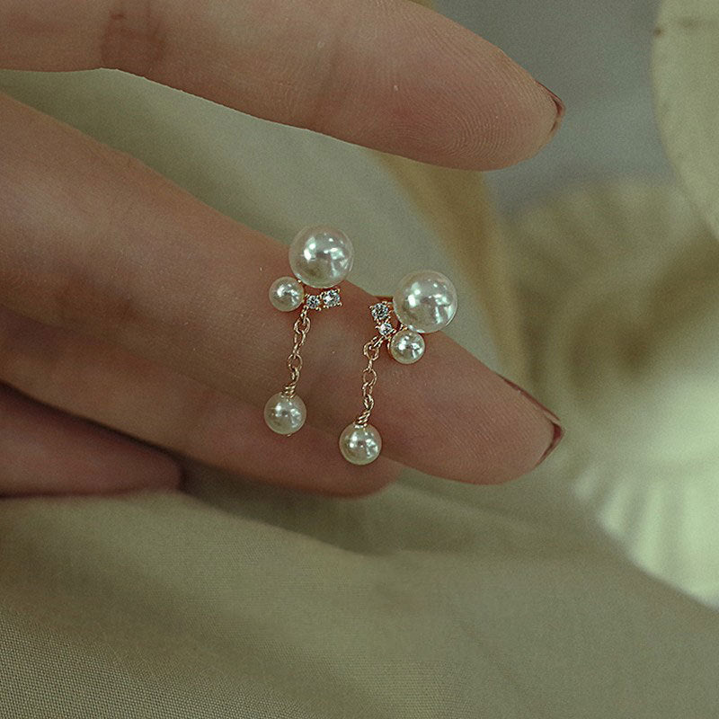 S925 silver pearl tassel earrings