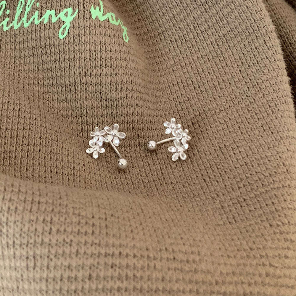 999 silver three small flower U-shaped earrings